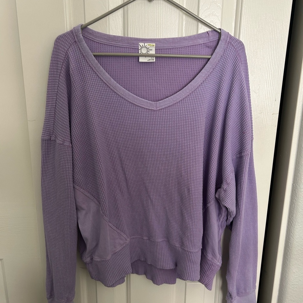 Long sleeve wow waffle top